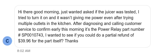 The buyer asks for
partial refund.